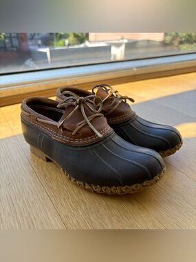 L.L.Bean Bean Duck Boots Women's 8 Brown Leather Round Toe Slip On Block Heel